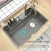 Double Waterfall Kitchen Sink Modern LED Display Kitchen Sink with Flexible Tap Smart Stainless Steel Sink with Accessories 3