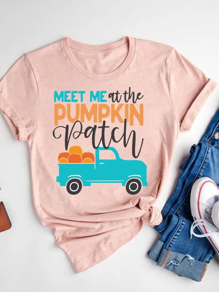 Halloween Fall Autumn T-shirt Ladies Thanksgiving Love Pumpkin Spice Basic Tee Top Clothes Women Graphic Print T Shirt173_voghion.com