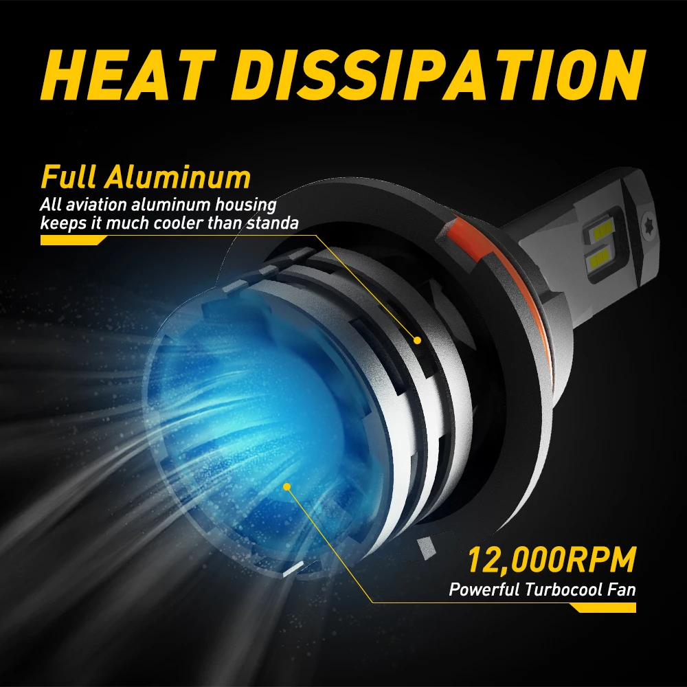 2Pcs 9007 HB5 Car LED Headlight Bulbs H4 9003 HB2 9006/HB4 LED High Low Beam 6500K White Head Lamp With Cooling Fan Waterproof