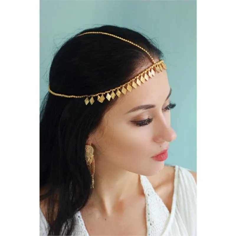 Bohemian Style Ornament Gold Greek Headdress Forehead Head Chain Indian Jewelry Bridal Hair Accessories stylish jewelry storage case compact travel bag for multiple accessories waterproof ornament box stylish gift for girls