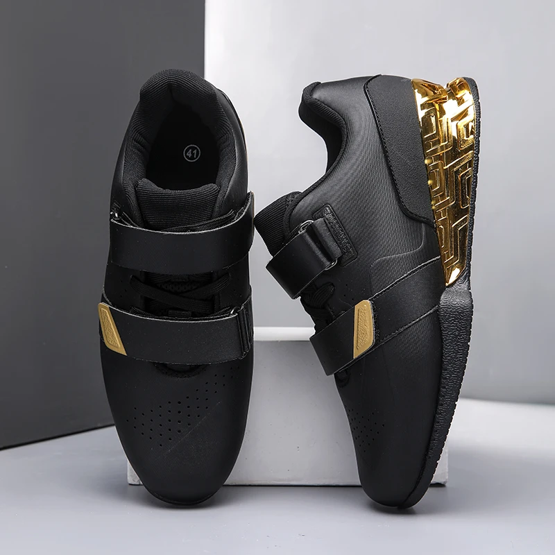 2024 New Men's Deep Squat Hard Pull Shoes Black Gold Weightlifting Shoes Men's Brand Fitness Training Shoes 39-46