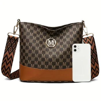 حقيبة كروس أنيقة مطبوعة بأحرف، حقيبة كتف نسائية مثالية من الجلد الصناعي مع سحاب إغلاق للمناسبات الكاجوال والنزهات 4