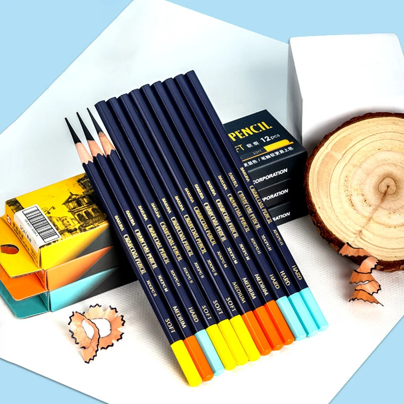 SAKURA 1/2/3Pcs Profession Charcoal Wooden Pencil Set Sketch Drawing Soft/Medium/Hard Wood Pencils Artist Student Art Supplies 4
