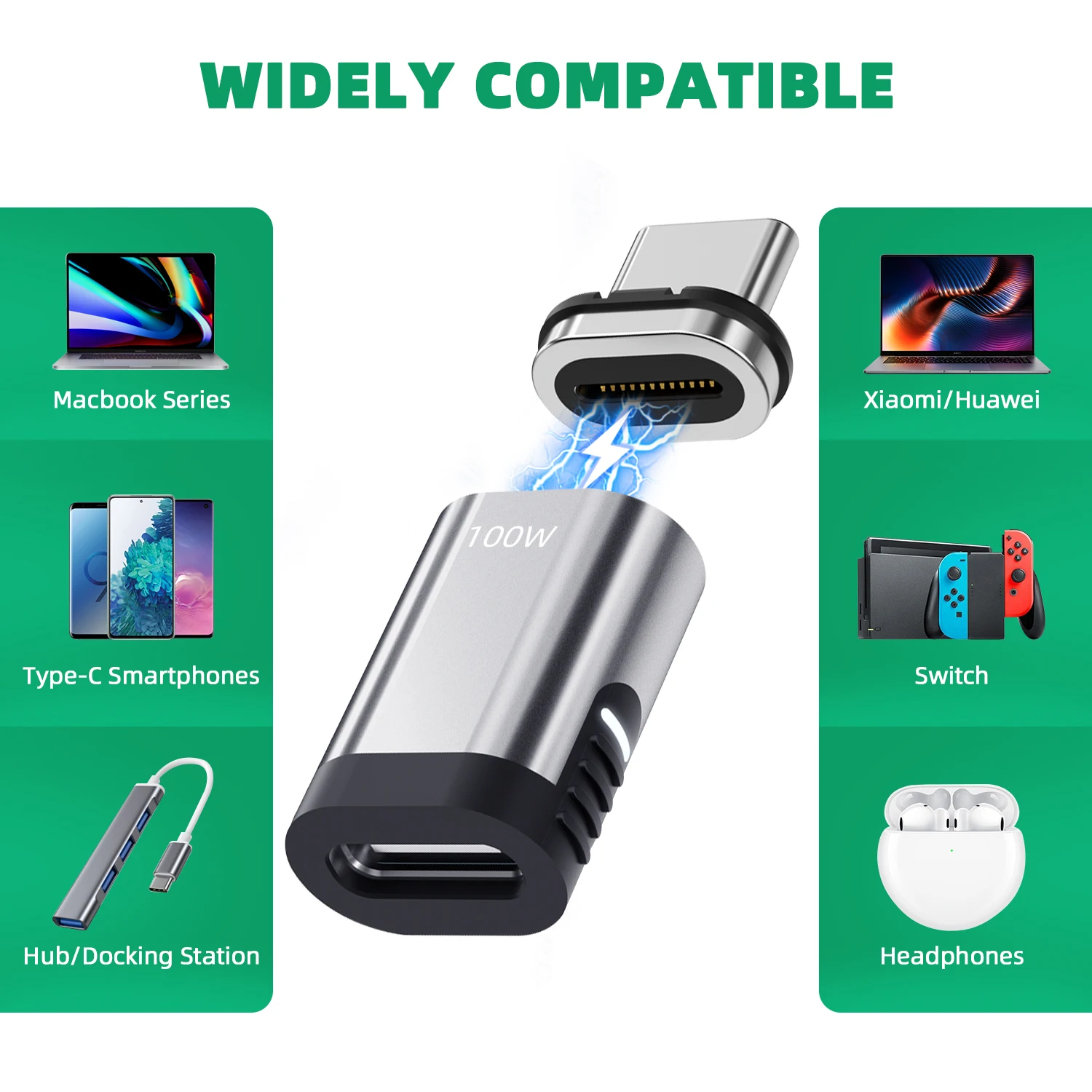 PD100W Magnetic Adapter 24Pin USB3.1 Fast Charging Data Sync USBC To Type-C