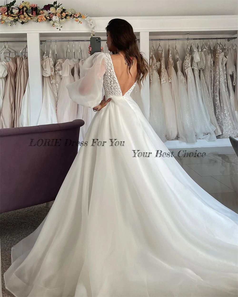 LORIE Vintage Lace Wedding Dresses V-Neck Puff Sleeves A-Line Appliques Bridal Gowns Princess Bride Dress robe de mariée 2024 3
