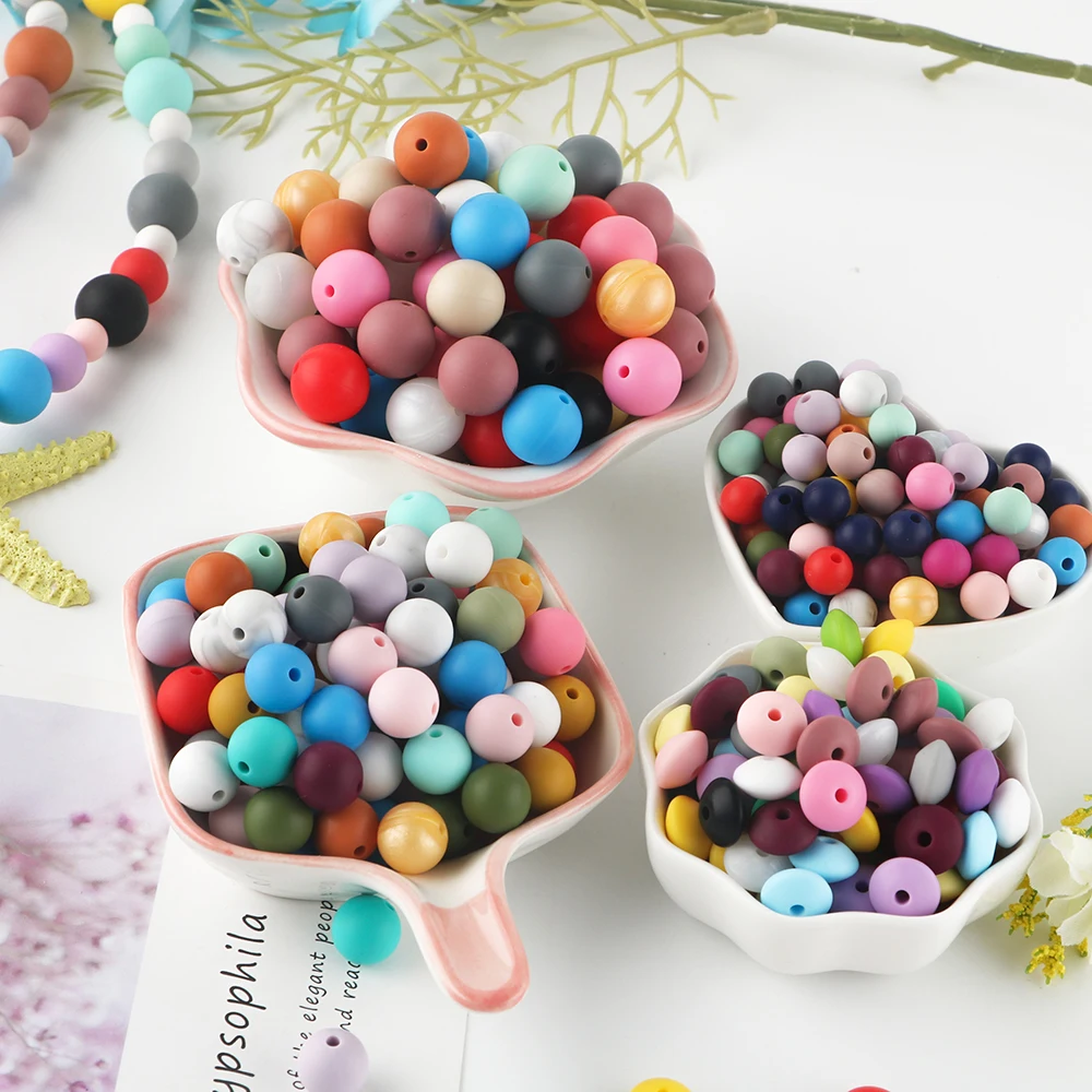 

50Pcs 9/12/15MM Silicone Round Beads Lentil Bead Silicone Chewing Beads For Jewelry Making DIY Pacifier Chain Bracelet Necklace