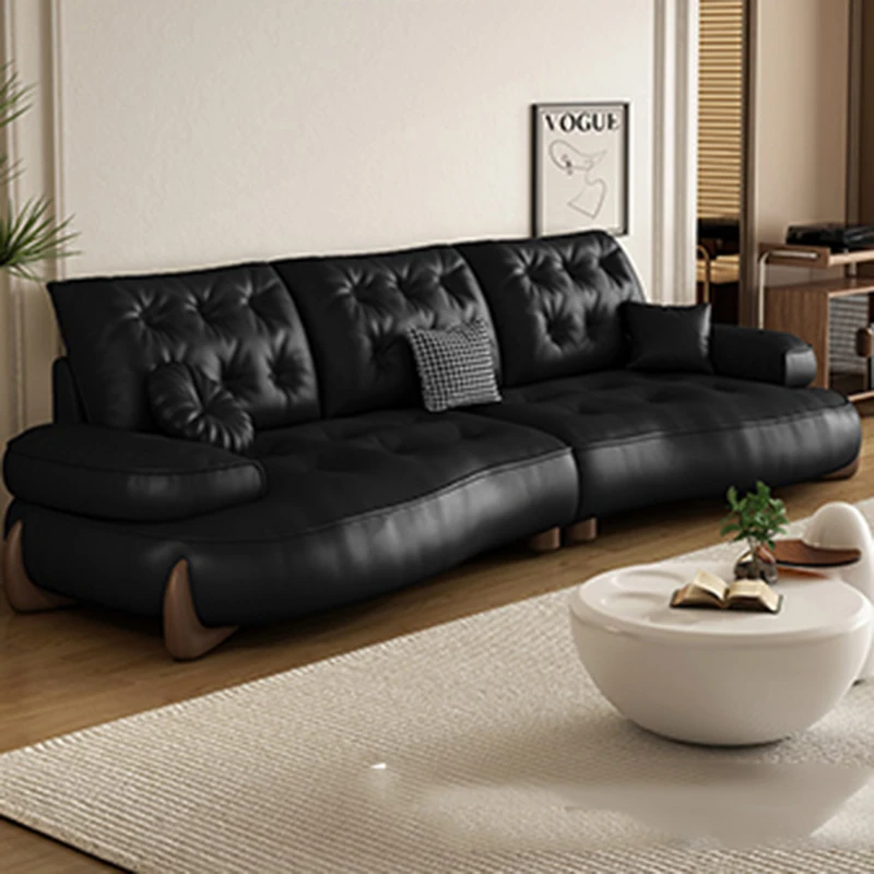 

Genuine Leather Relax Soft Sofa Sectional Luxury Curved Italiano Modern Puffs Sofa Floor Luxury European Salon Meuble Furniture