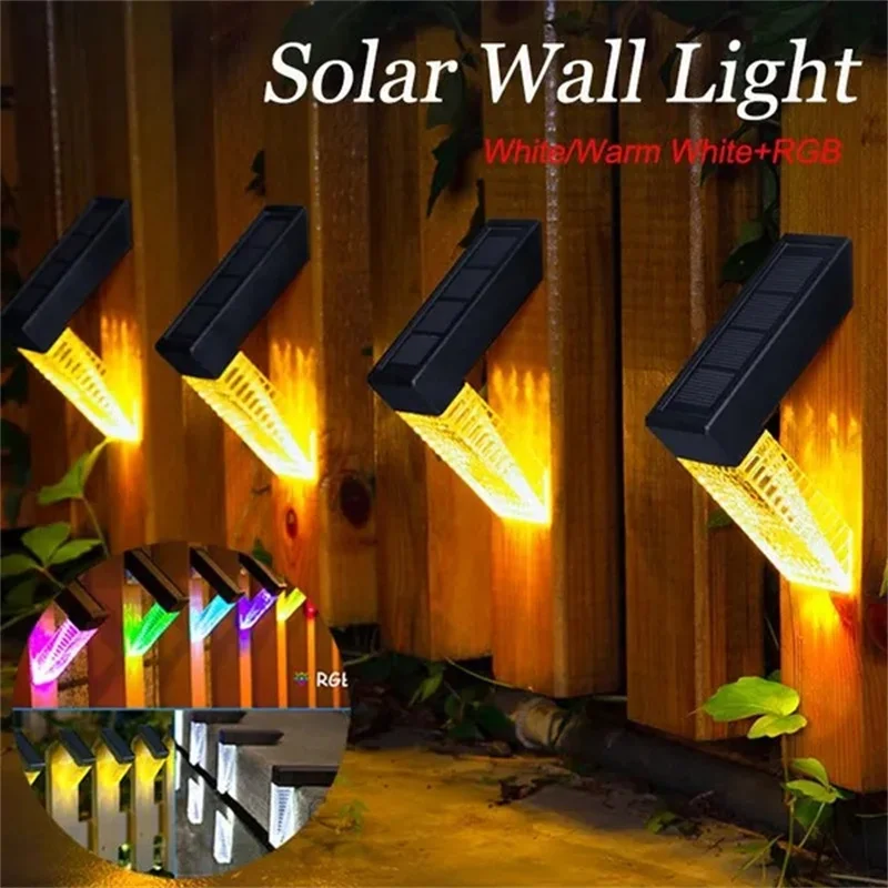 Outdoor Waterproof Warm White RGB Stair Fence Lights LED Solar Wall Light Garden Decoration Solar Lamp Outdoor Railing Lights