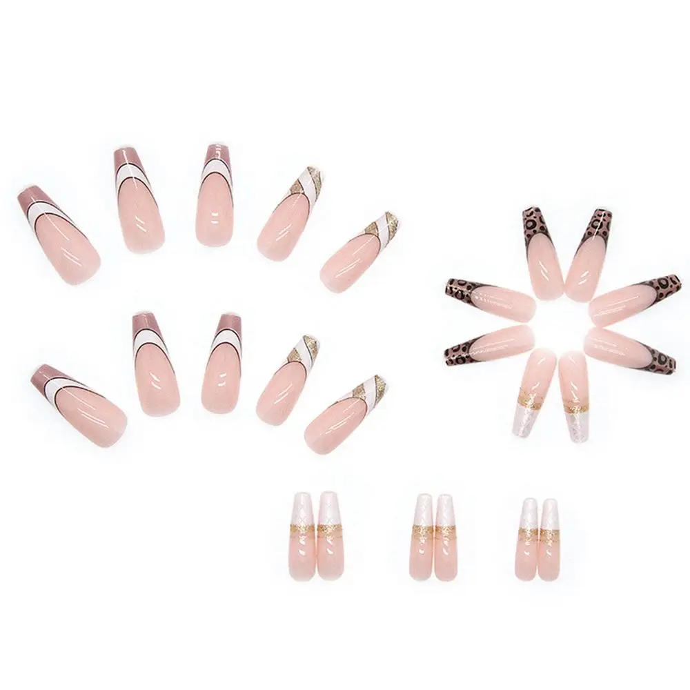 Description Picture 4 of item24pcs/Box Glitter Coffin False Nails Pink/White Heart Design French Ballerina Fake Nails Full Cover Nail Tips Press On Nails