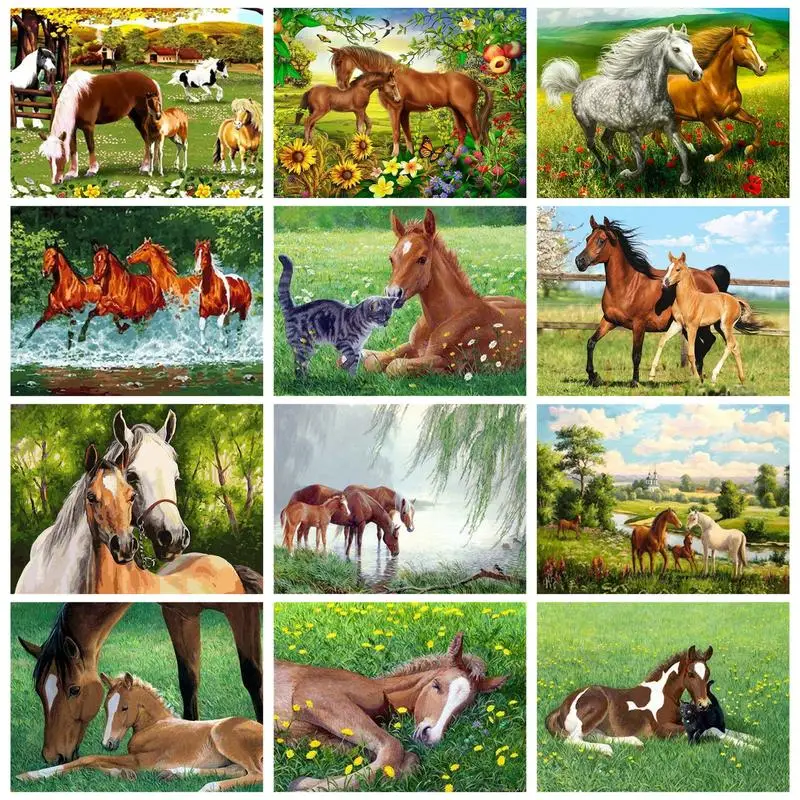 CHENISTORY Acrylic Painting By Numbers Horses For Adults Kids Drawing
