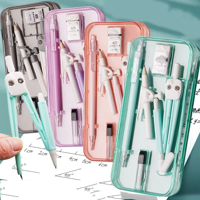 Compasses and Rulers 9-piece Set Kawaii Triangle Ruler Ruler Student Set Multi-functional Mathematical Drawing Compass