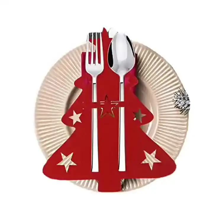 フェルトクリスマスカトラリーホルダー、クリスマスツリー食器ポケット