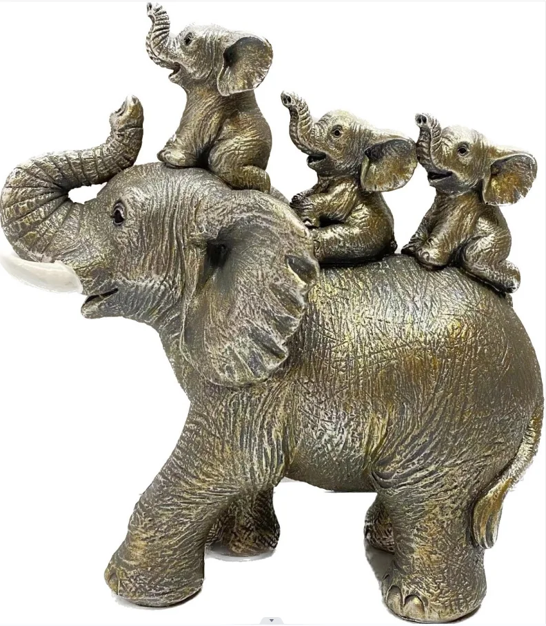 

16cmx8cmx17cm 3 Baby Elephants Riding AN Elephant Statue Animal Figurine For Living Room