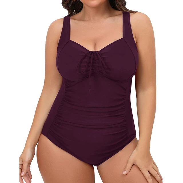 One Piece Women Plus Size Swimsuits Tummy Control Swimwear Bathing