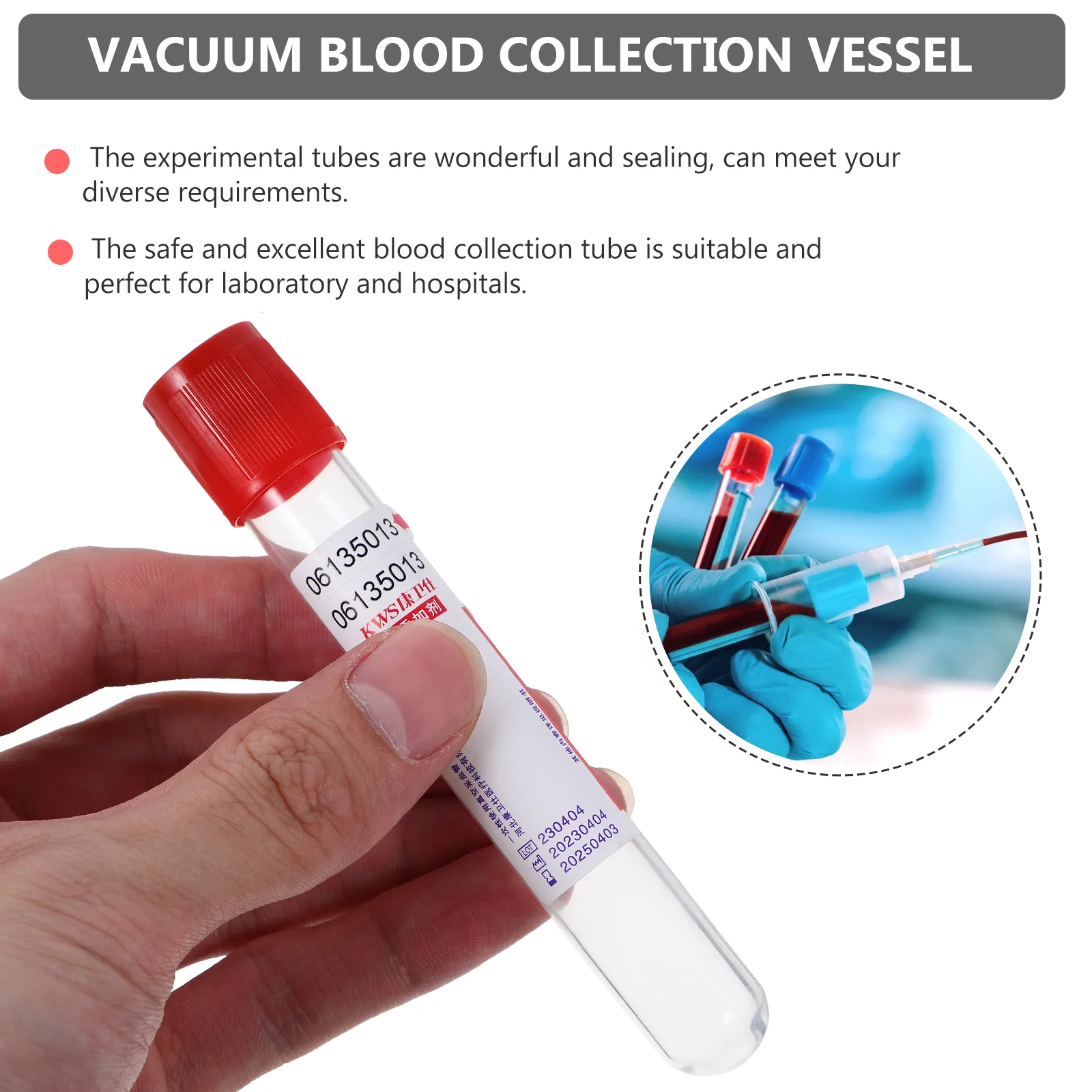100pcs Disposable Glass Negative Pressure Tubes with Cover for Laboratory Experiment and Blood Collection