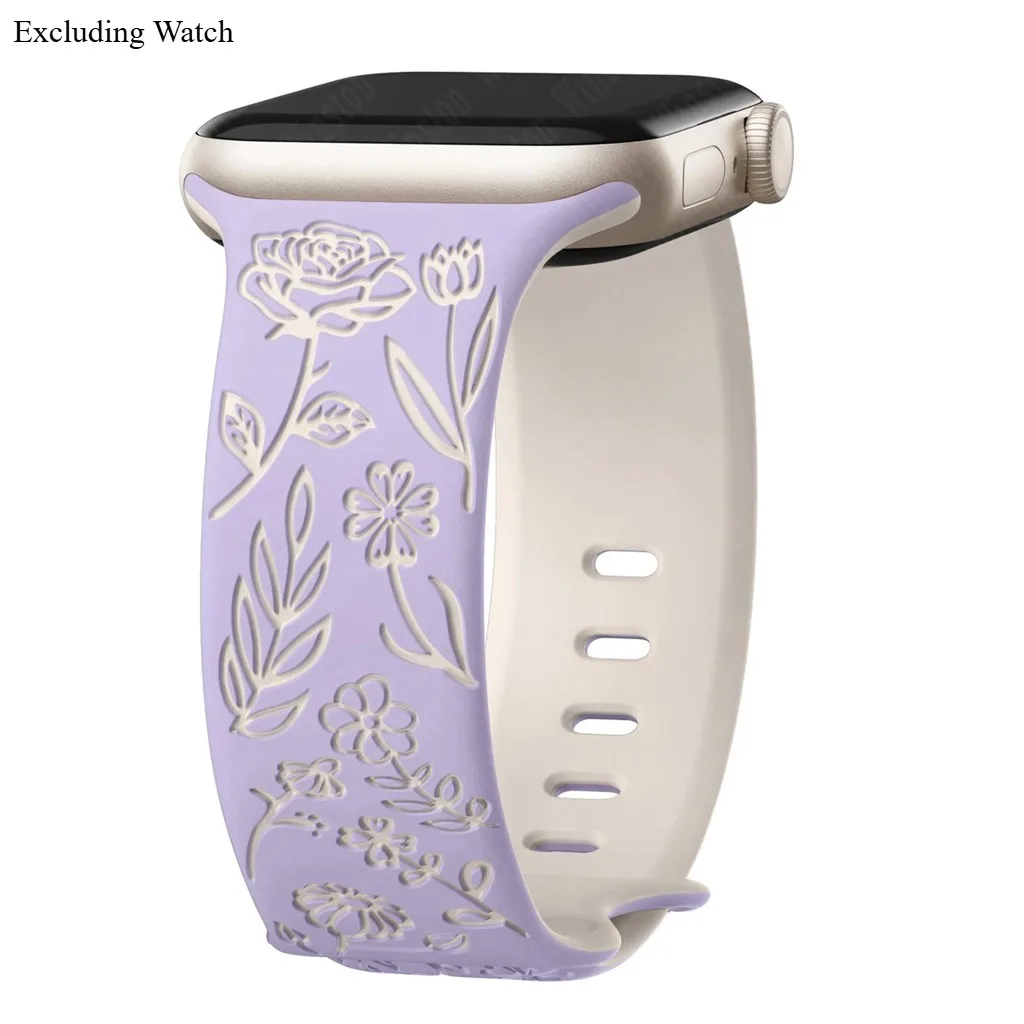Engraved Floral Bands Bracelet for Smartwatch - Women's Versatile Strap