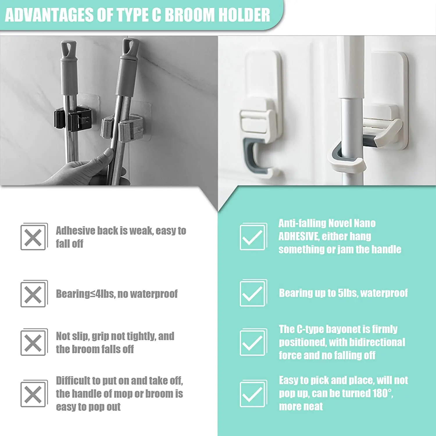 Broom Mop Holder Wall Mount Self-adhesive No Trace Rack Hanger Organizer Garage Kitchen Bathroom Storage Multi-Purpose Hook wall holder multi purpose hooks adhesive wall hook self adhesive hooks wall mount hooks wall organizer hook