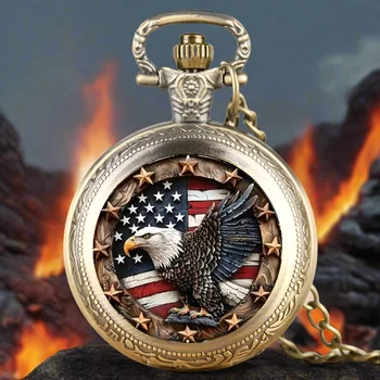 American Flag Design with Eagle Quartz Petite Pocket/Pendant Watch