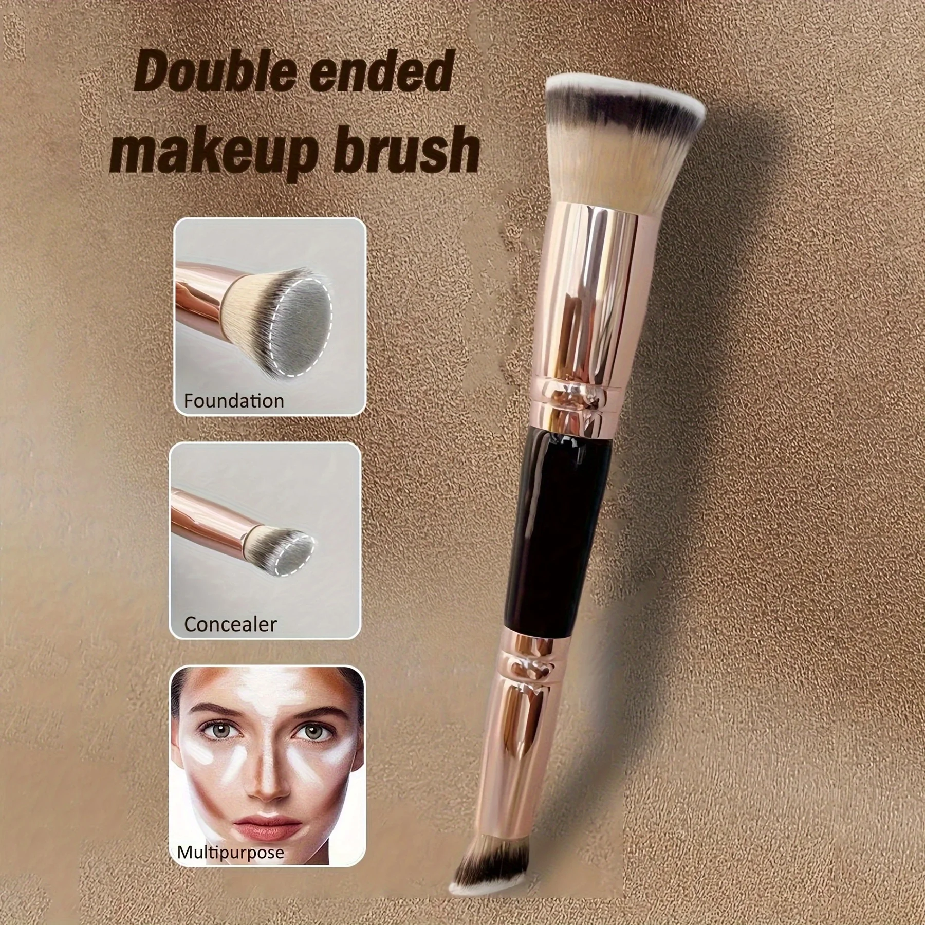 Description Picture 4 of item2in1 Double Ended Makeup Brush Large Fan Conical Head ABS Handle for Foundation Concealer Setting Travel Make Up Face Tool