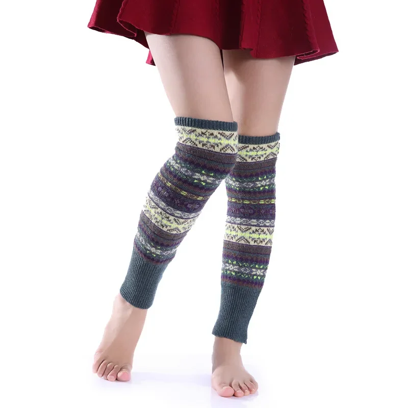 Women's Knee Warmer Boots and Leg Protectors Camouflage Bohemian Thickened Yarn Pile Sock Sleeves for Female Leg Warmers 4