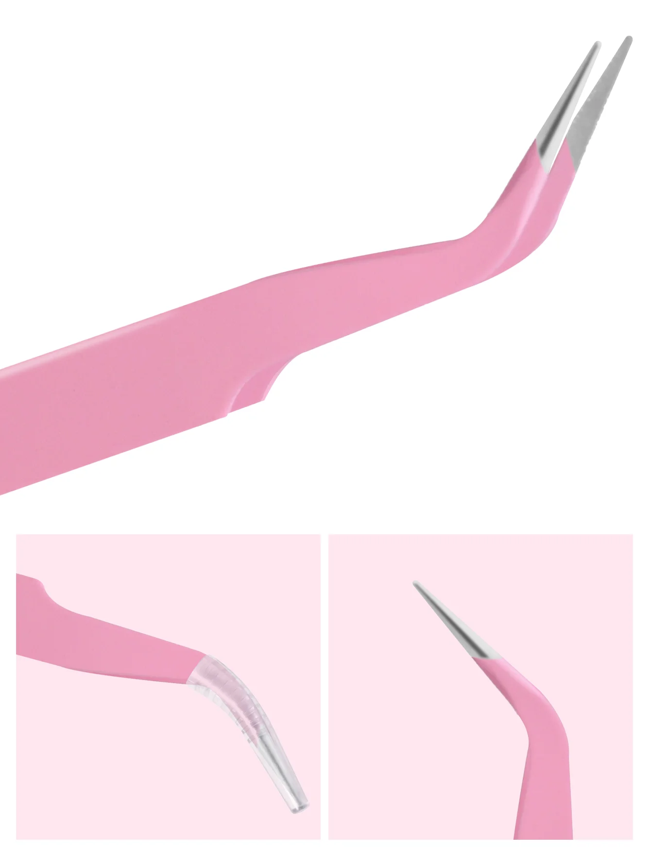 GROINNEYA 1 PC Eyelash Tweezers With Fiber Tips Pink Professional Steel High Precision for Volume Fans Lashes Extensions Makeup 2