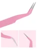 GROINNEYA 1 PC Eyelash Tweezers With Fiber Tips Pink Professional Steel High Precision for Volume Fans Lashes Extensions Makeup 2