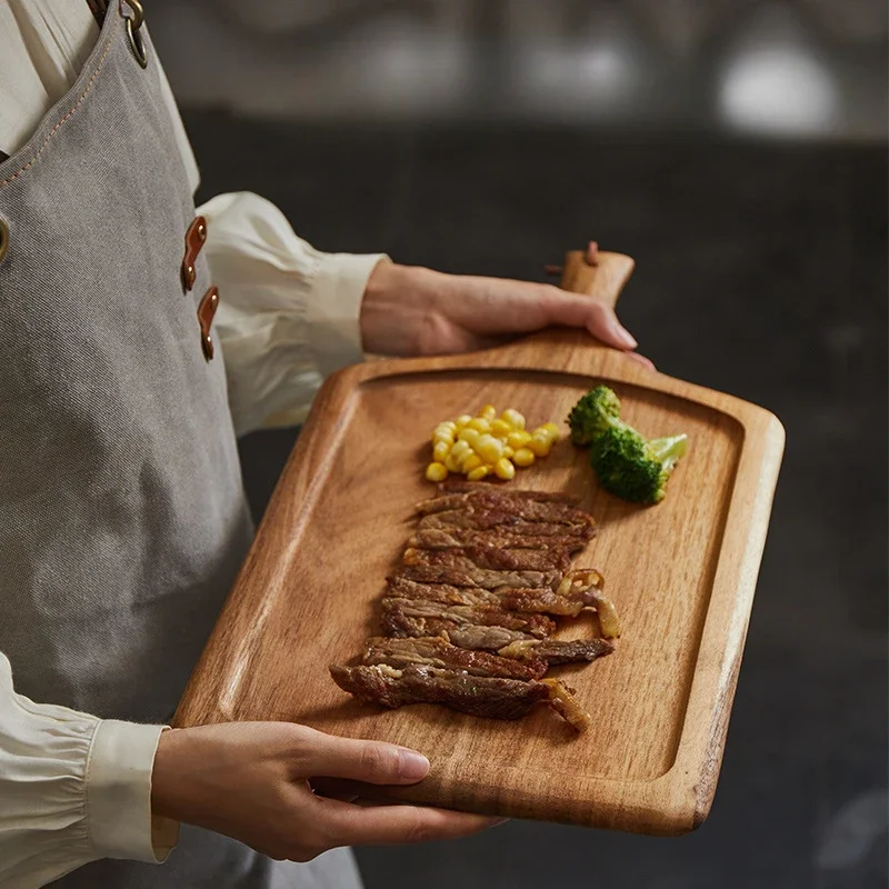 Acacia Wood Dinner Plate Wooden Steak Pizza Dish Wooden Tableware Plate Tray Western Cuisine Kitchen Supplies