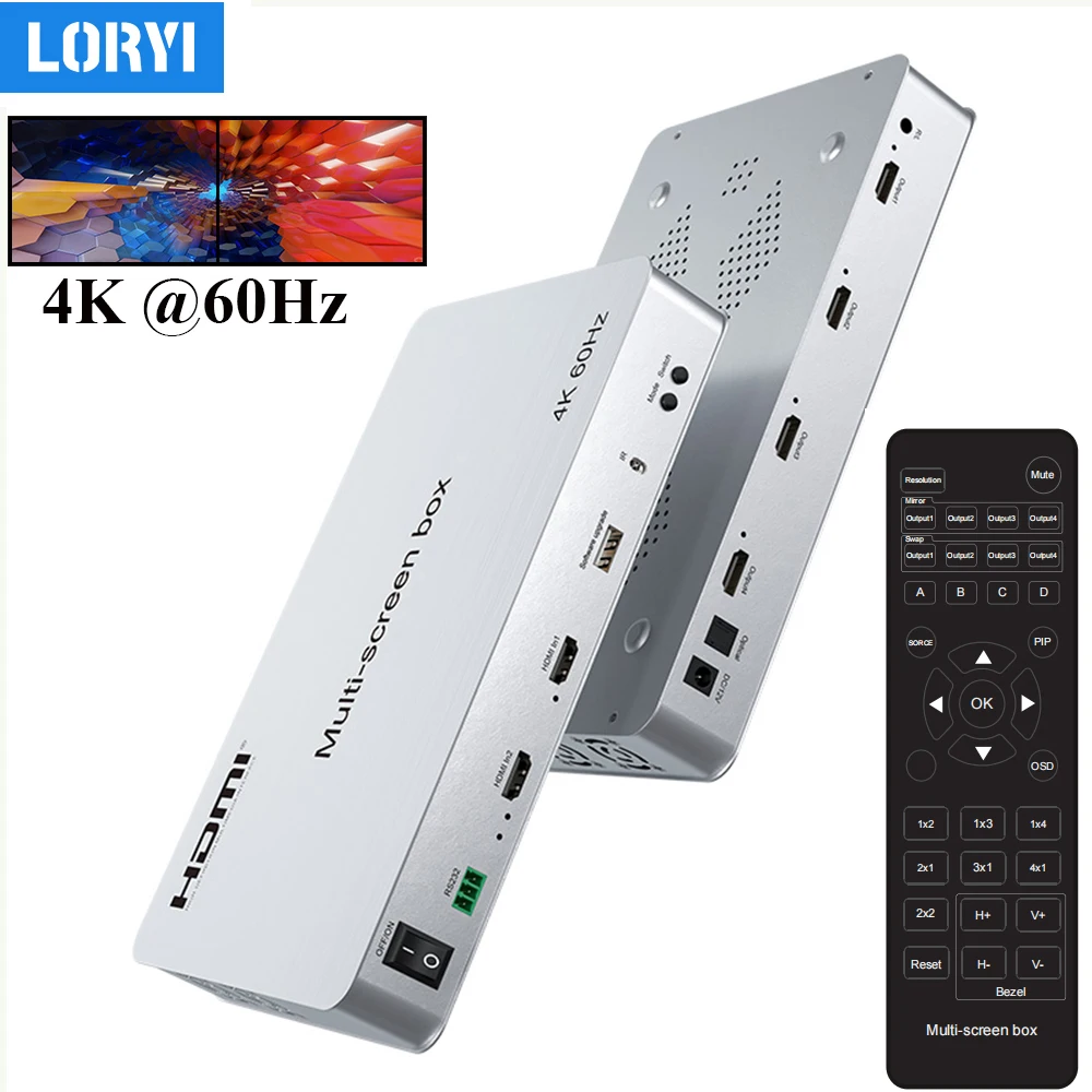 

Переключатель LORYI 4K HDMI с поддержкой 2x2 сращивания четырехъядерный многофункциональный переключатель бесшовный с поддержкой аудио выхода 3,5 мм с дистанционным управлением