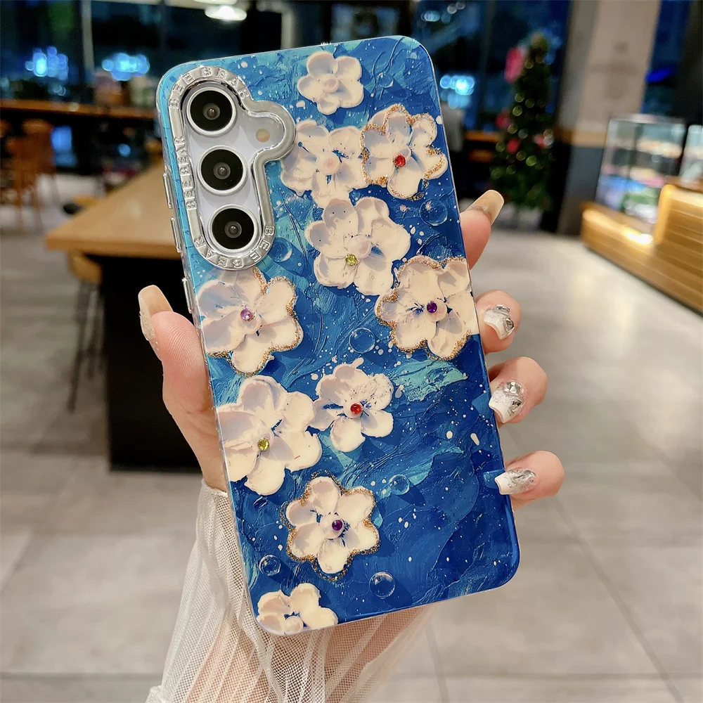 Oil Painting Flower Phone Case with Jewelled Protection - PC Hard Shell Back Cover