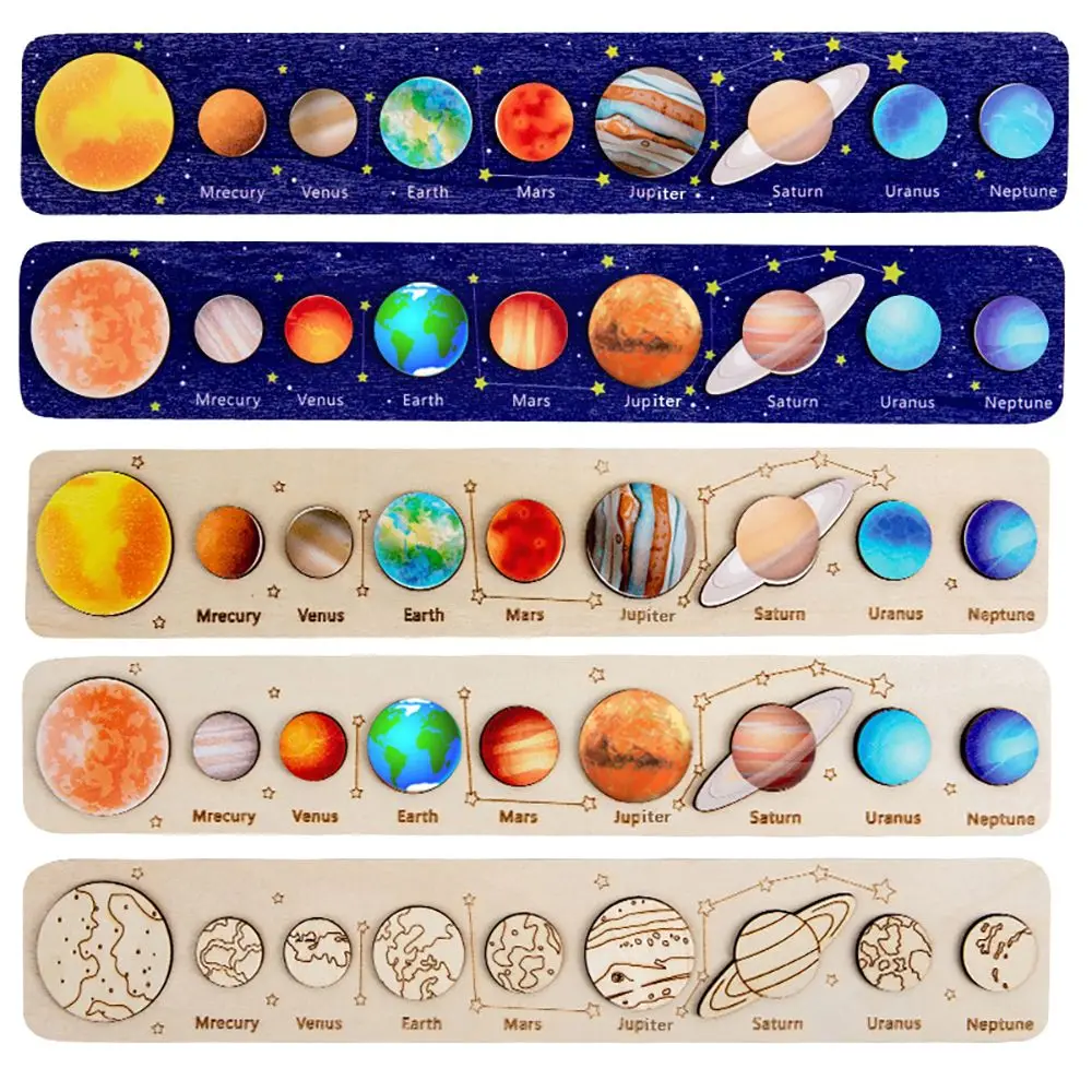 Wooden Educational Game Montessori Panel Matching Planets Cognition Solar System Jigsaw Puzzle Toy