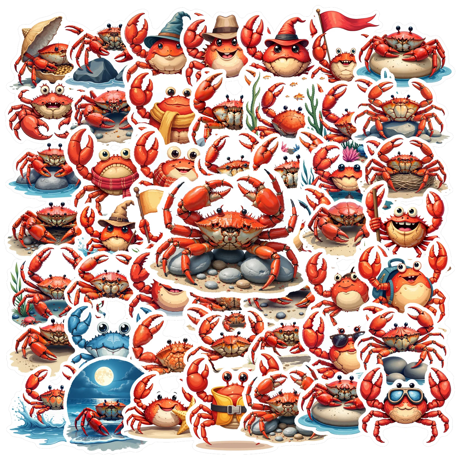 Stickers Cartoon Crab 50pcs Waterproof Travel For Kids DIY Laptop Phone Notebook Luggage Kawaii Decor Kids Gifts