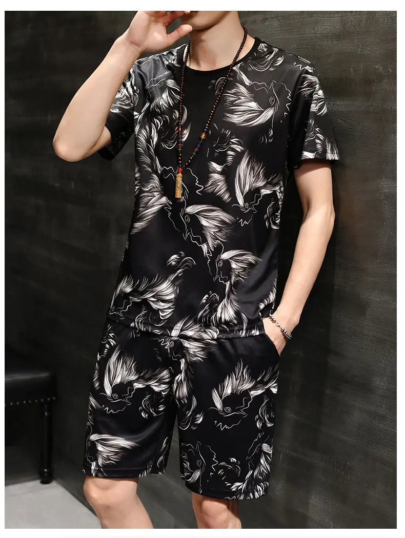 

Summer Men's T-shirt Set Short Sleeve T-shirt+Beach Pants 2-Piece 3D Printed Fashion Pattern Korean Set Extra Large 6XL