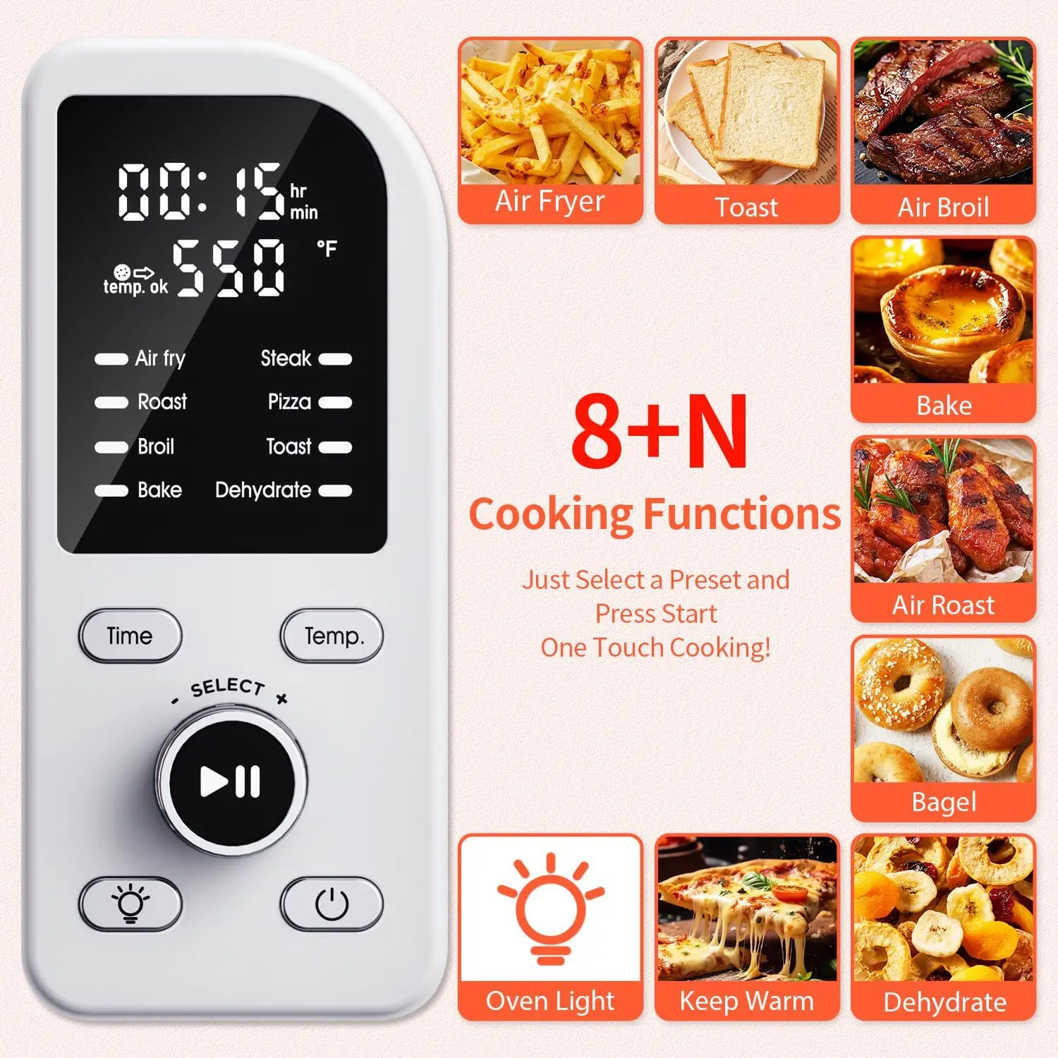 19QT Digital 8-in-1 Air Fryer Toaster Oven, 550°F Flavor-Lock Tech, Flip Up & Away Capability, 40+ Recipes, Airfryer Countertop 2