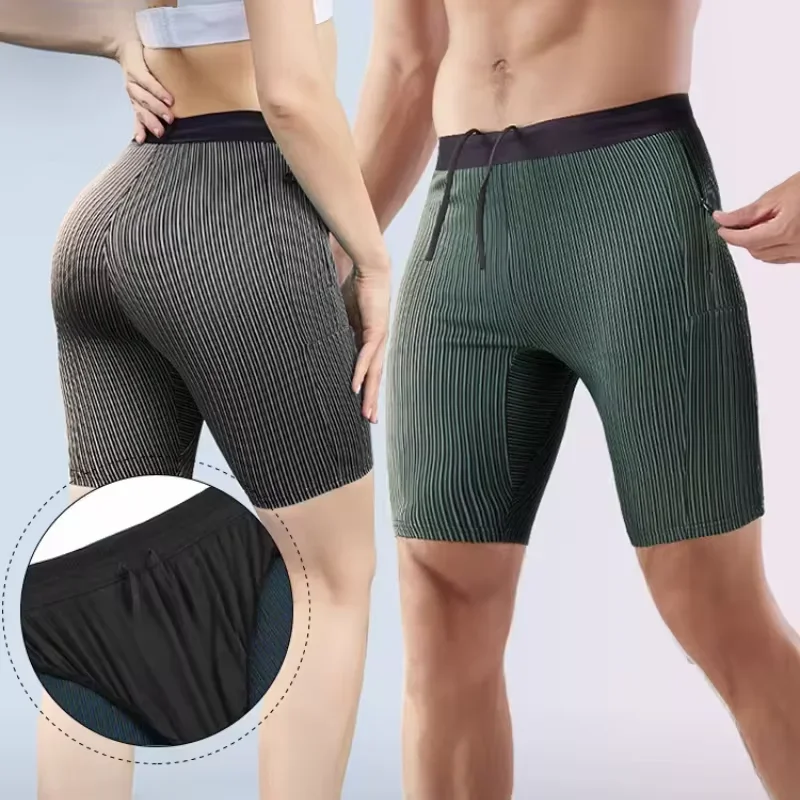 2 in 1 Summer Marathon Compression Shorts Quick Dry Long Distance Running Training Tights Sports Women Men Gym Male Waist bag sport jogging trousers