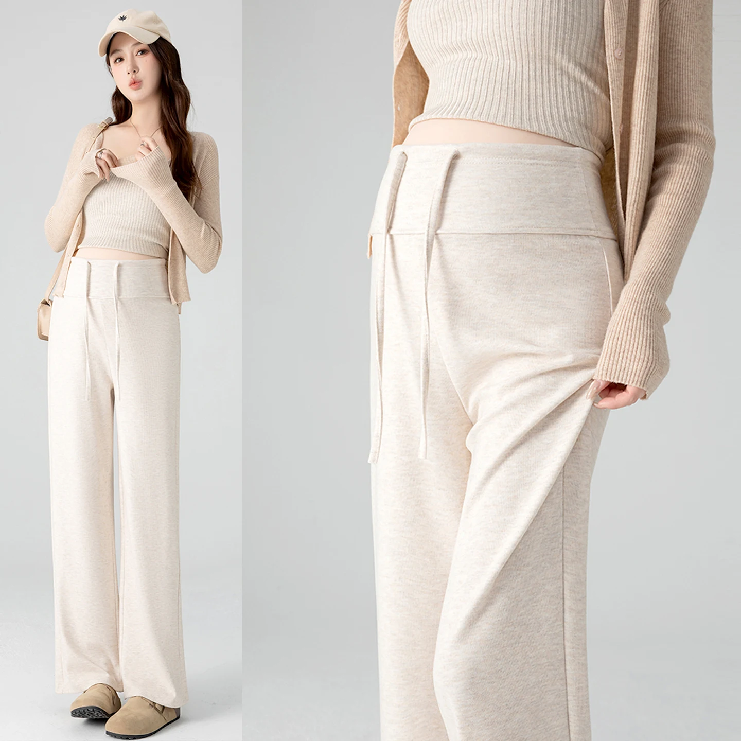 임산부용 와이드 레그 팬츠 봄 여름 캐주얼 드레이프 노벨리 서포트 아우터웨어..