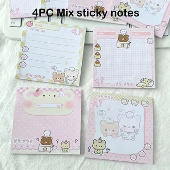 Set da 4 Foglietti Adesivi Originali a Tema Orsetto Cartone Animato, Design Accattivante e Carino, per Decorazione e Messaggi, Materiale per Scrapbooking e Post-it
