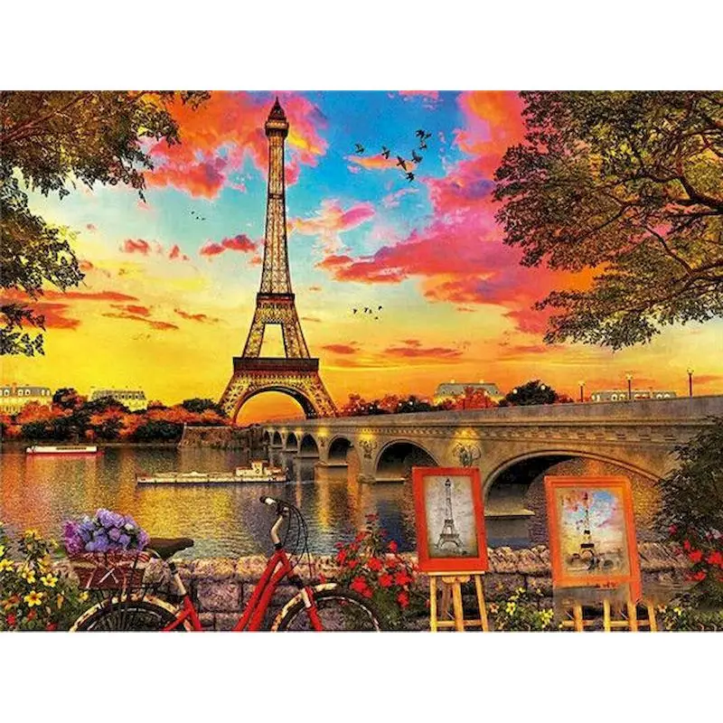 キャンバスにエッフェル塔を描いた風景画手作りのギフトDIY写真