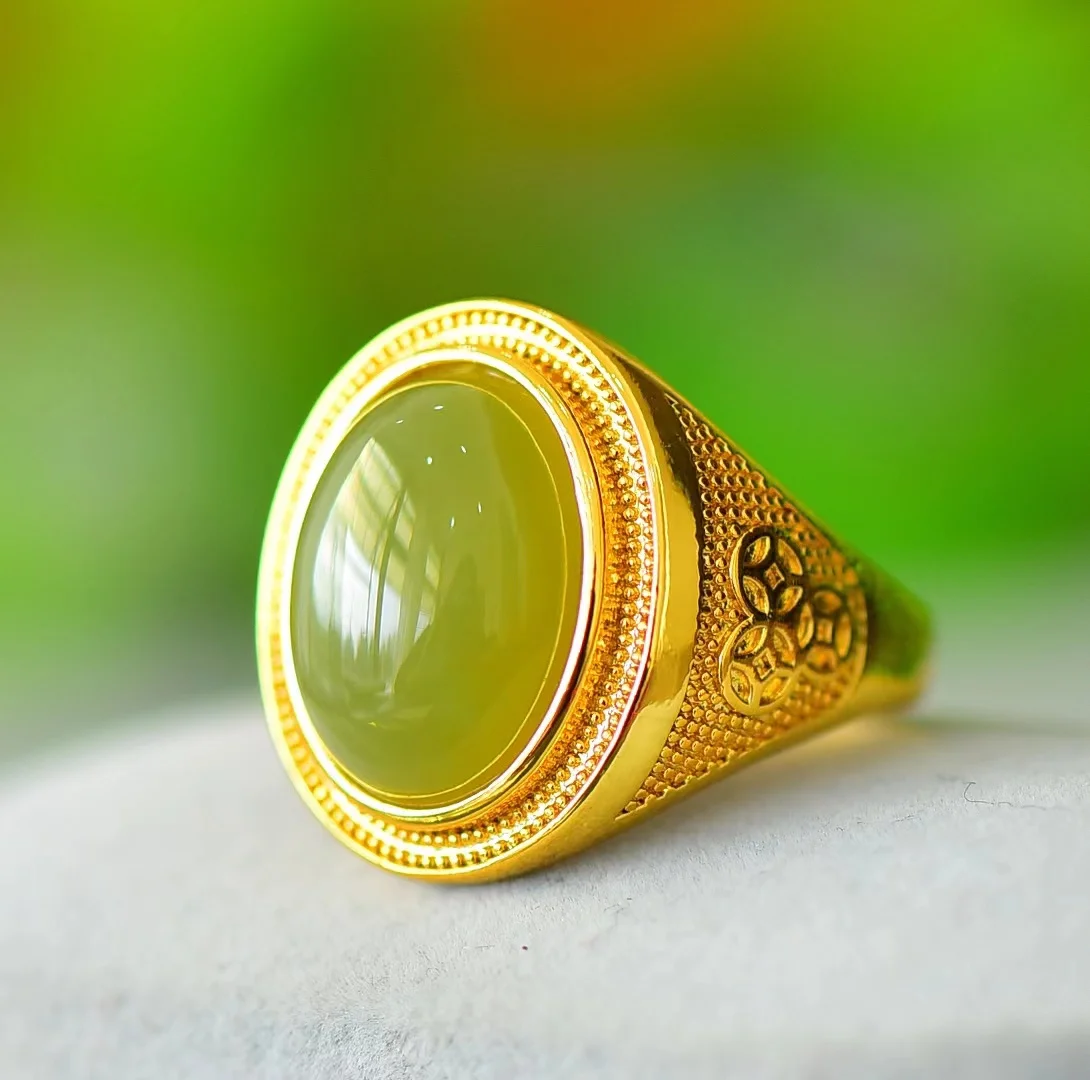 

Hetian Jade Ring Natural Stone Adjustable Rings Men Women Gemstone Jewellery Luxury Retro Charm Amulet Mascots Ladies Jewelry