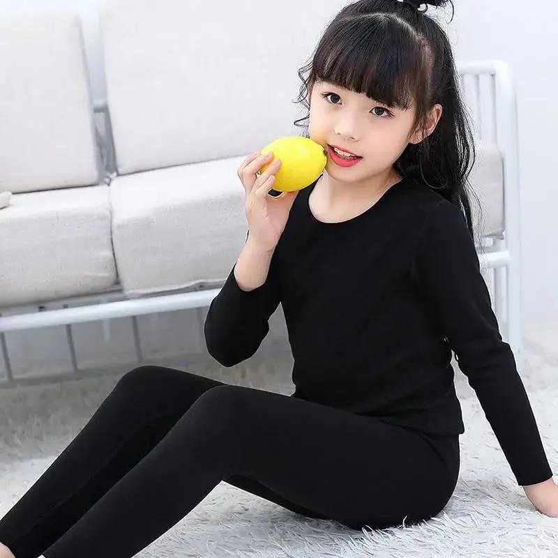 New 3-12T Children's Thin Fleece Girls' Thermal Underwear Set with Warm Inner Matching for Mid to Large Children's Autumn and Wi