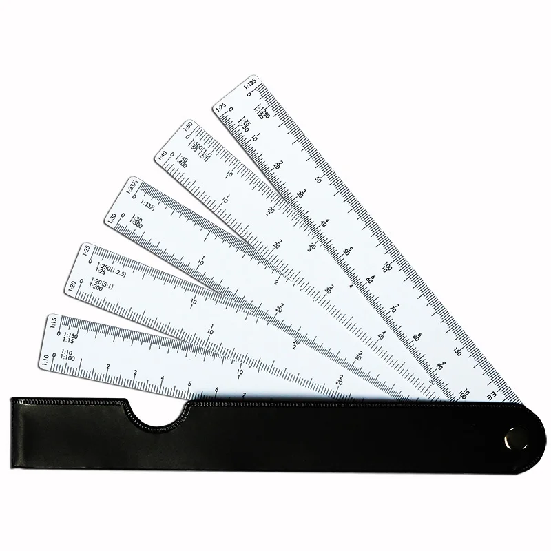 Folding Ruler Fan Shape Scale Ruler with 5 Blades for Engineering Architects Multifunctional multiscale 5 sizes