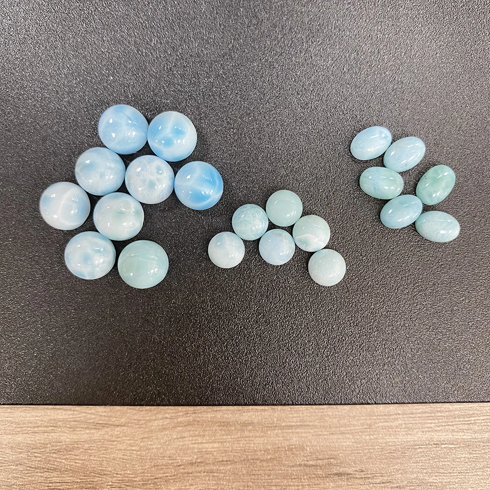 Loose Gemstones Factory Natural Larimar Loose Stone Round/Oval Ocean Vein 1-2ct Gems For Earring Ring Necklace Jewelry DIY Accessory