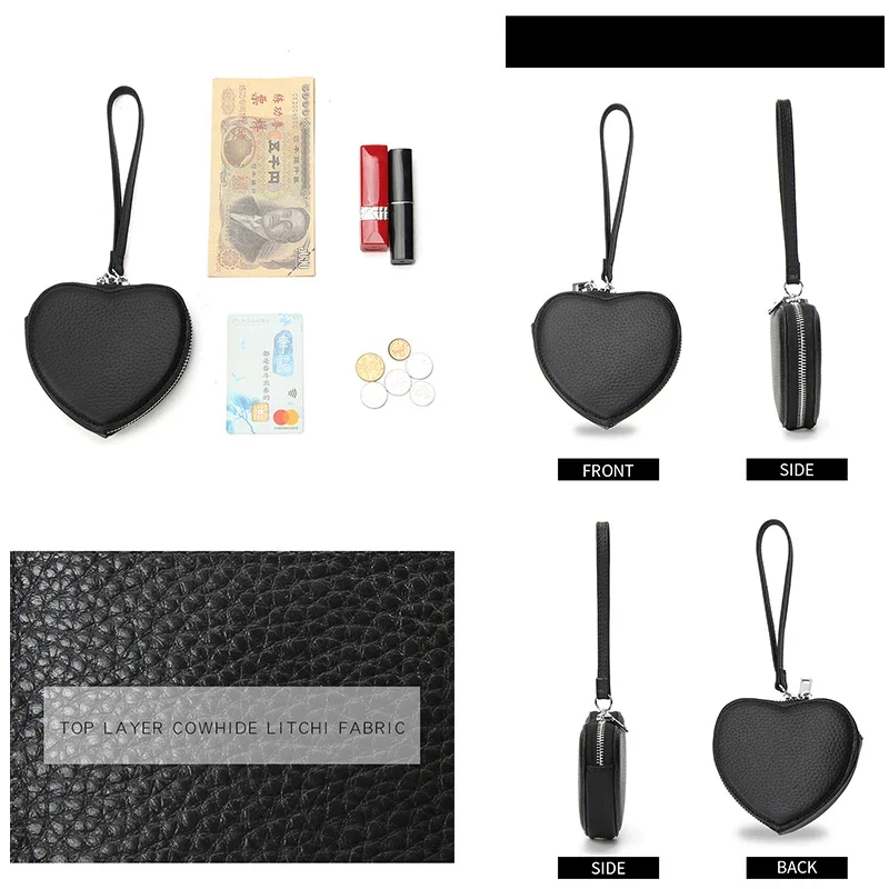 Genuine Leather Heart Bag Coin Purses for Women Cute Children's Handbag Change Wallet Designer Original Kawaii Wallets for Girls coin purse women wallet card wallet coin wallet change bag