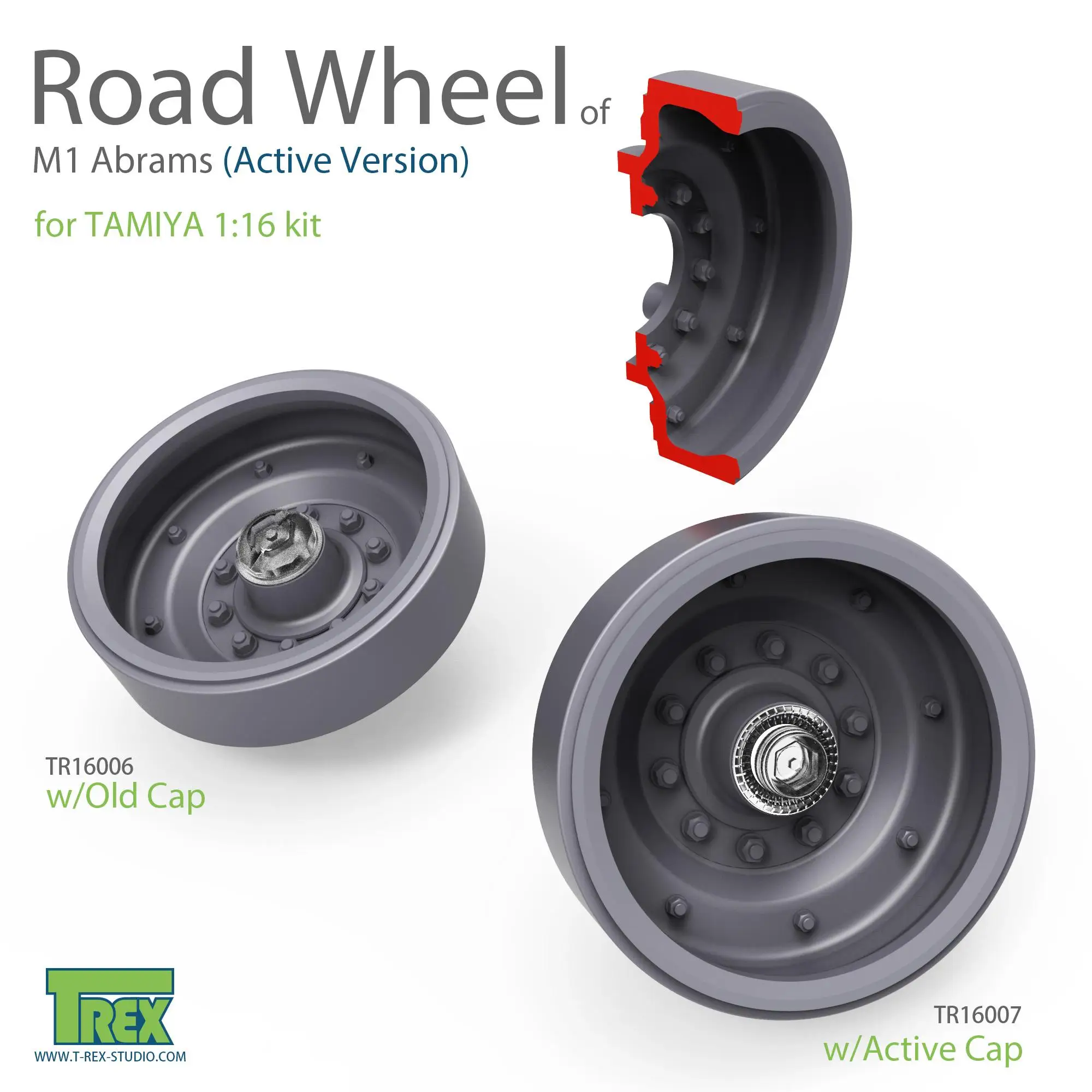 

T-REX 16006 1/16 M1 Abrams Road Wheel w/Old Cap Set for TAMIYA (Plastic Model)