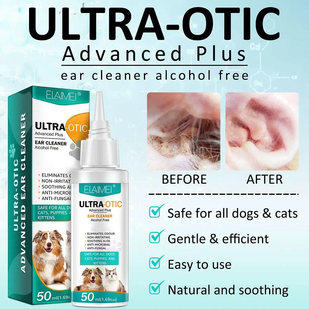 Cat Dog Ear Cleaner Pet Ear Drops Yeast Mites Infectiones Control Odor Removal Relieves Itching Anti Inflammatory Pet Ear Washer 3