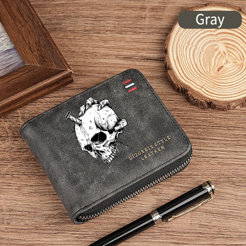 Dominator Dark Skull Herren-Geldbörse im Vintage-Stil, kurze Geldbörse mit Reißverschluss, lässige Schnalle, Taillenkette, Geldbeutel für Studenten, Geschenk – Detail 8