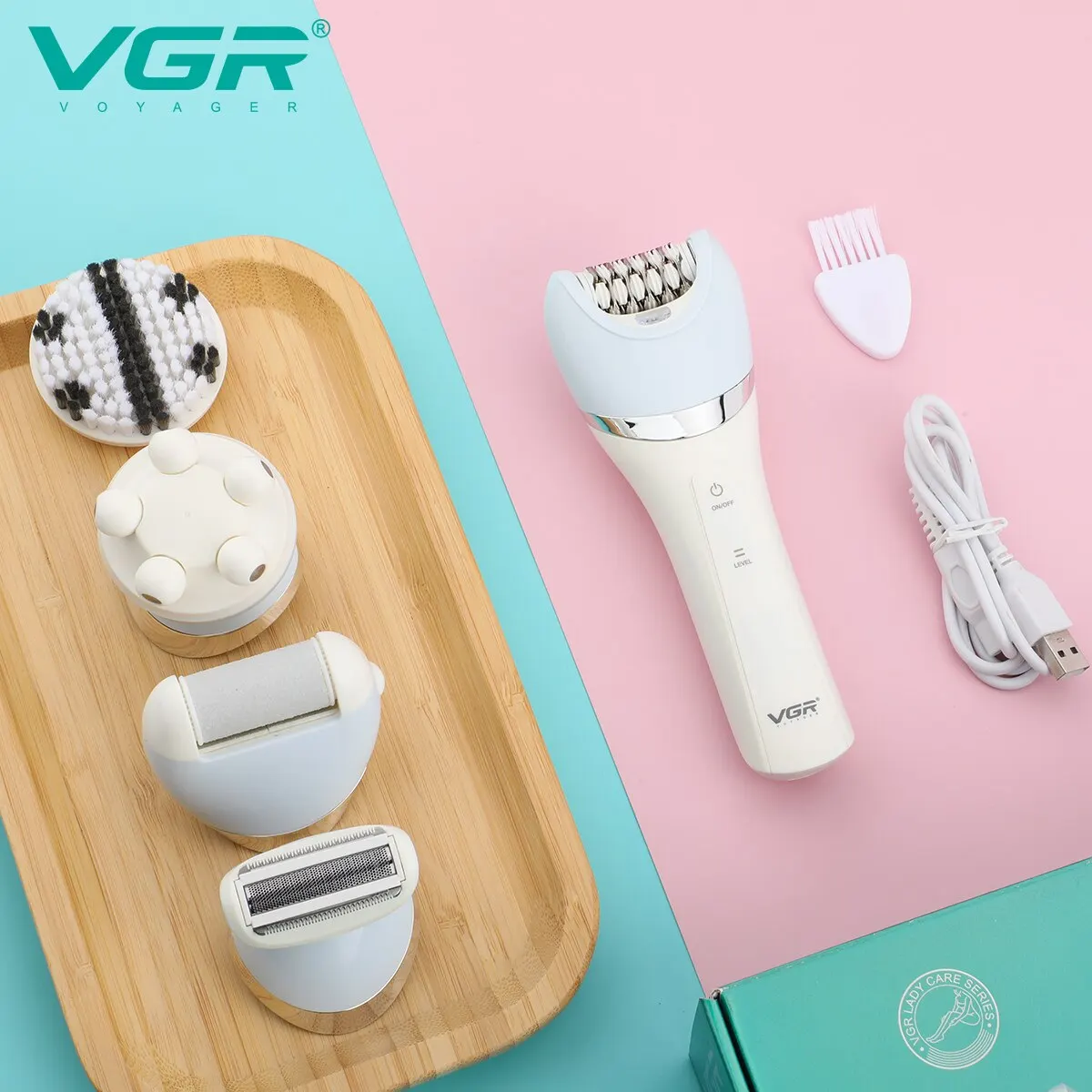 VGR Epilator 5 In 1 Electri Women Epilator Female Shaver Leg Body Hair Remover Lady Bikini Trimmer Facial Cleaning Massage V-703 6