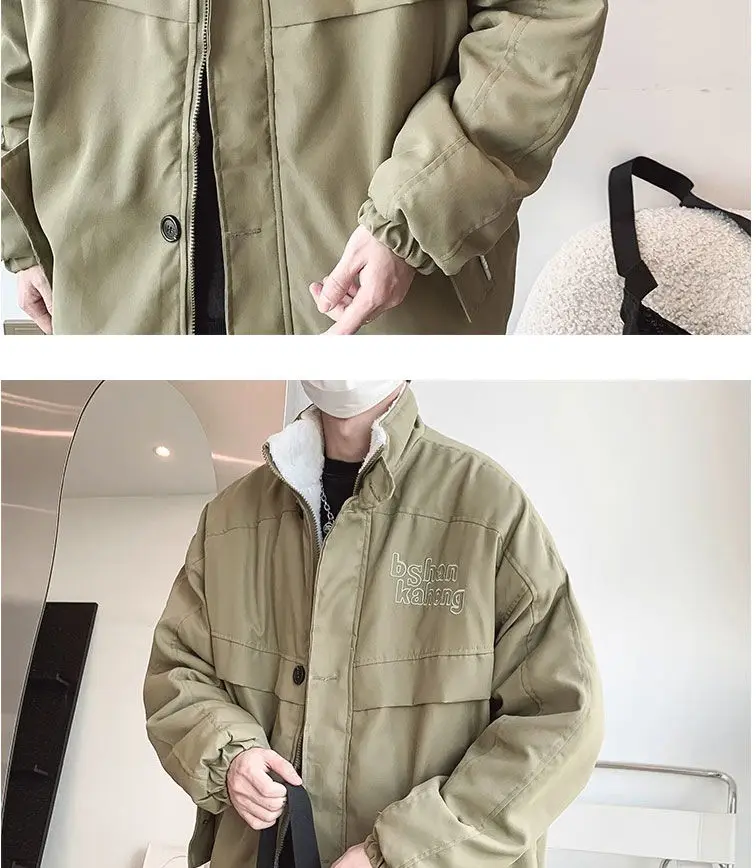 Description Picture 4 of itemAmerican Stand-up Collar Embroidered Retro Cotton-padded Coat Winter Causal Loose High Street Workwear Parkas Male Clothes