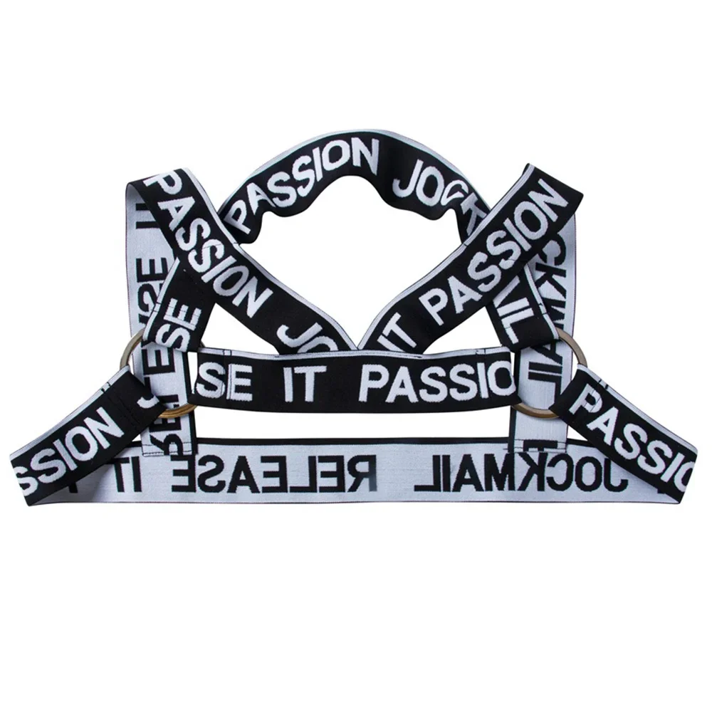 Men Letter Print Elastic Harness Strap Lingerie Fashion Chest Shoulder Band O Ring Muscle Protective Shoulder Chest Harness Belt