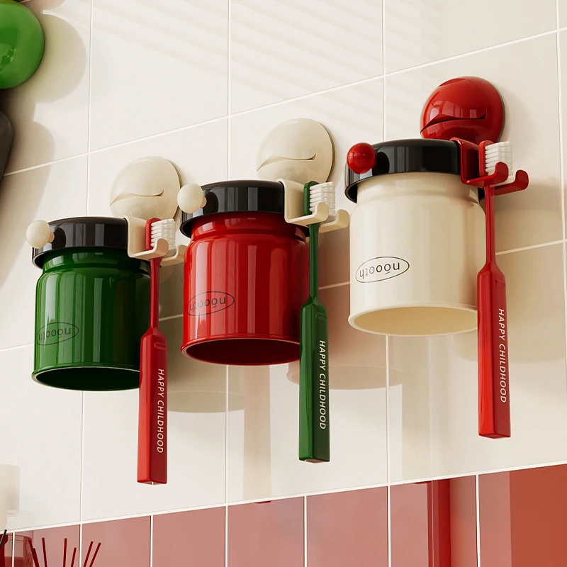 Suction Cup Toothbrush Holder No Punching And No Glue Teeth Cup Storage Bathroom Supplies Magnetic Mouthwash Holder