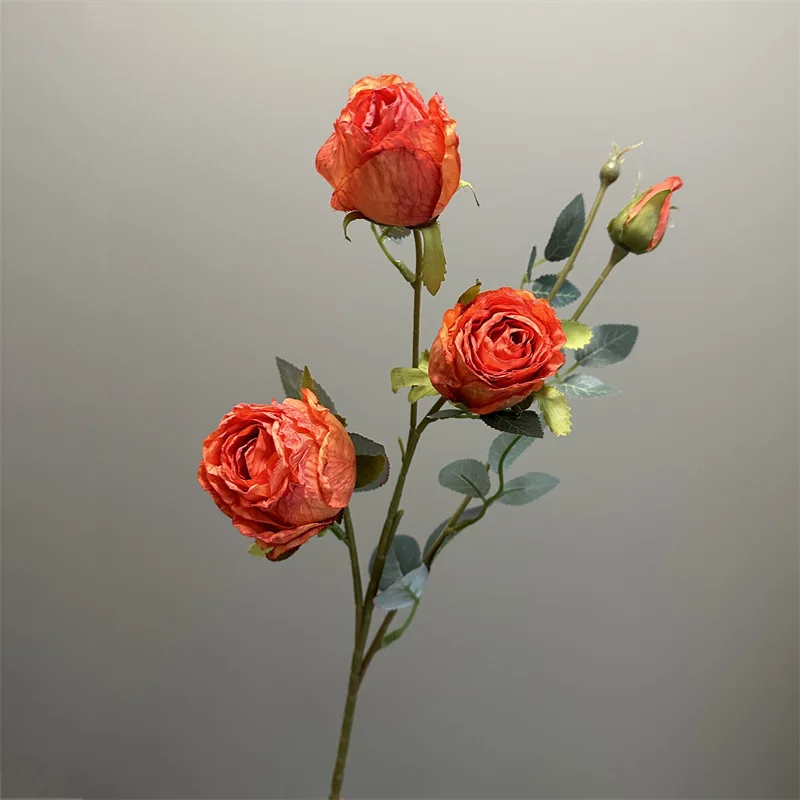 Vintage Burnt Edge Silk Rose Bouquet - Chic Artificial Flowers